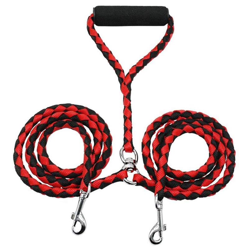 2 Way Braided Nylon Dual Dog Leash Double Lead Rope Strong Pet Leash Walking Running Leads For Couplers With Soft Padded Handle