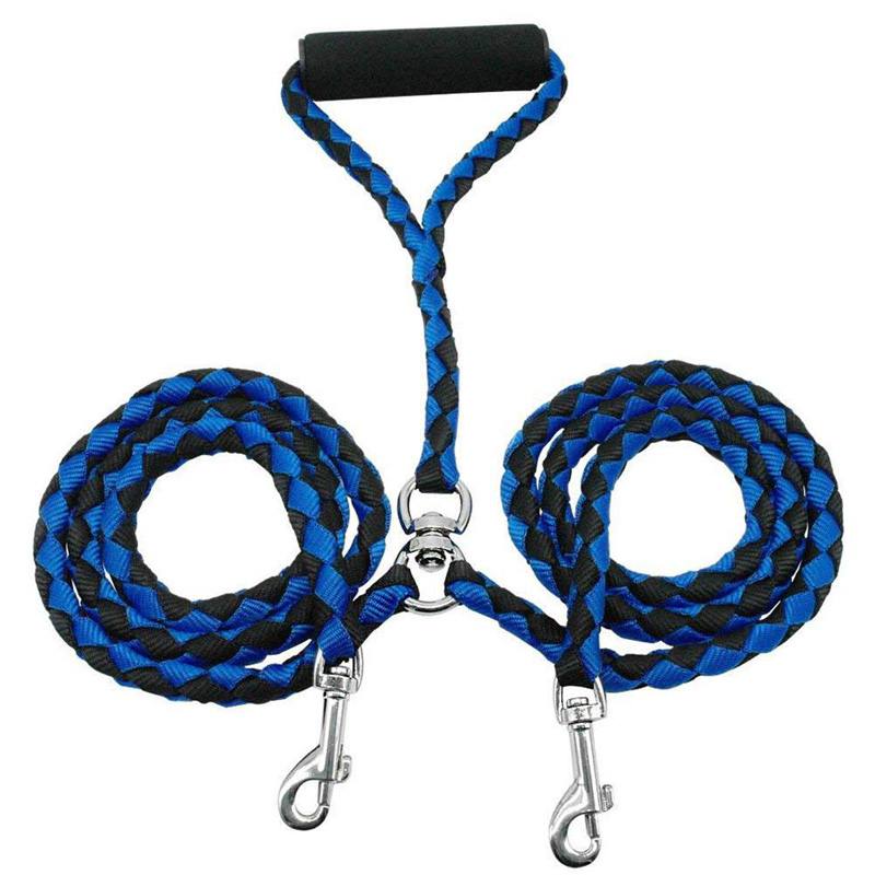 2 Way Braided Nylon Dual Dog Leash Double Lead Rope Strong Pet Leash Walking Running Leads For Couplers With Soft Padded Handle