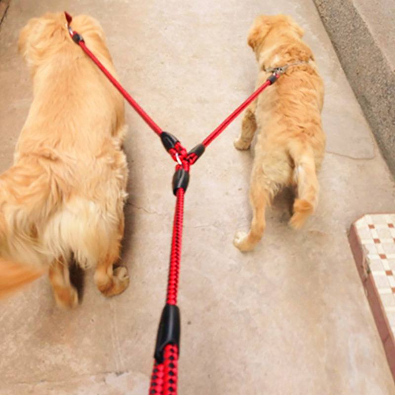 2 Way Braided Nylon Dual Dog Leash Double Lead Rope Strong Pet Leash Walking Running Leads For Couplers With Soft Padded Handle