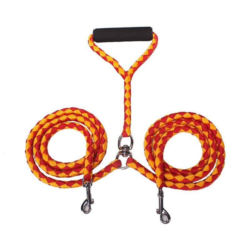 2 Way Braided Nylon Dual Dog Leash Double Lead Rope Strong Pet Leash Walking Running Leads For Couplers With Soft Padded Handle
