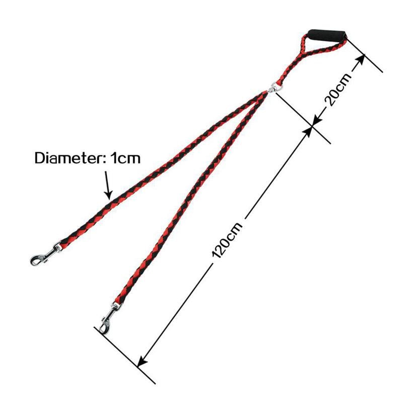 2 Way Braided Nylon Dual Dog Leash Double Lead Rope Strong Pet Leash Walking Running Leads For Couplers With Soft Padded Handle